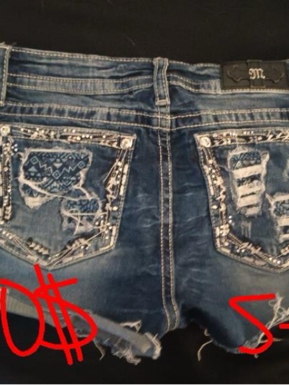 Distressed Embellished Denim Miss Me Jean Shorts